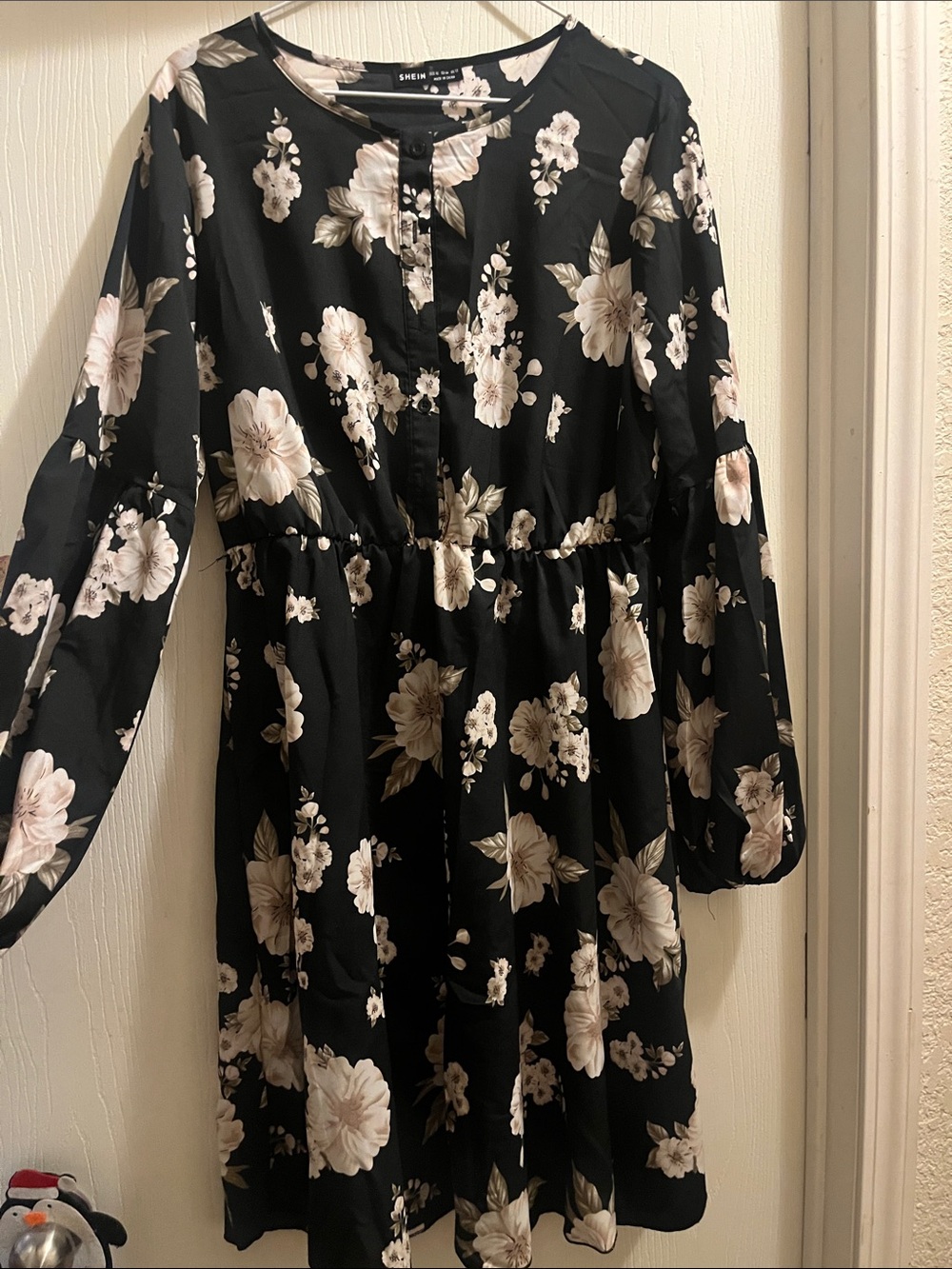 SHEIN Black Dress with Cream Floral Print